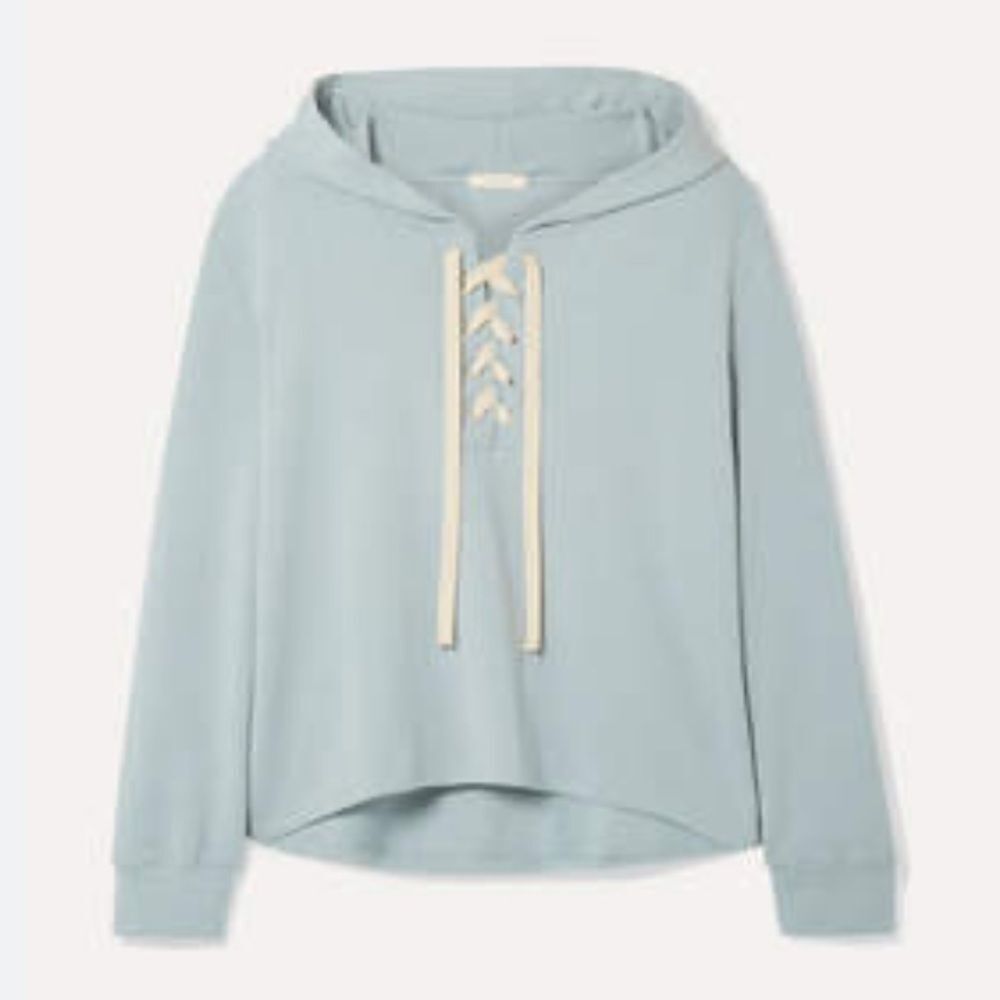 Eberjey Mason Lace-Up Mason Stretch Pima Cotton Modal Sky Blue Hoodie Size Large